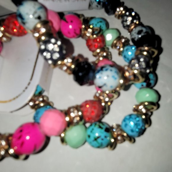 3PC Spacer bead Stretch fit bracelets mix stone assorted New multi Pink Blue - Picture 2 of 5